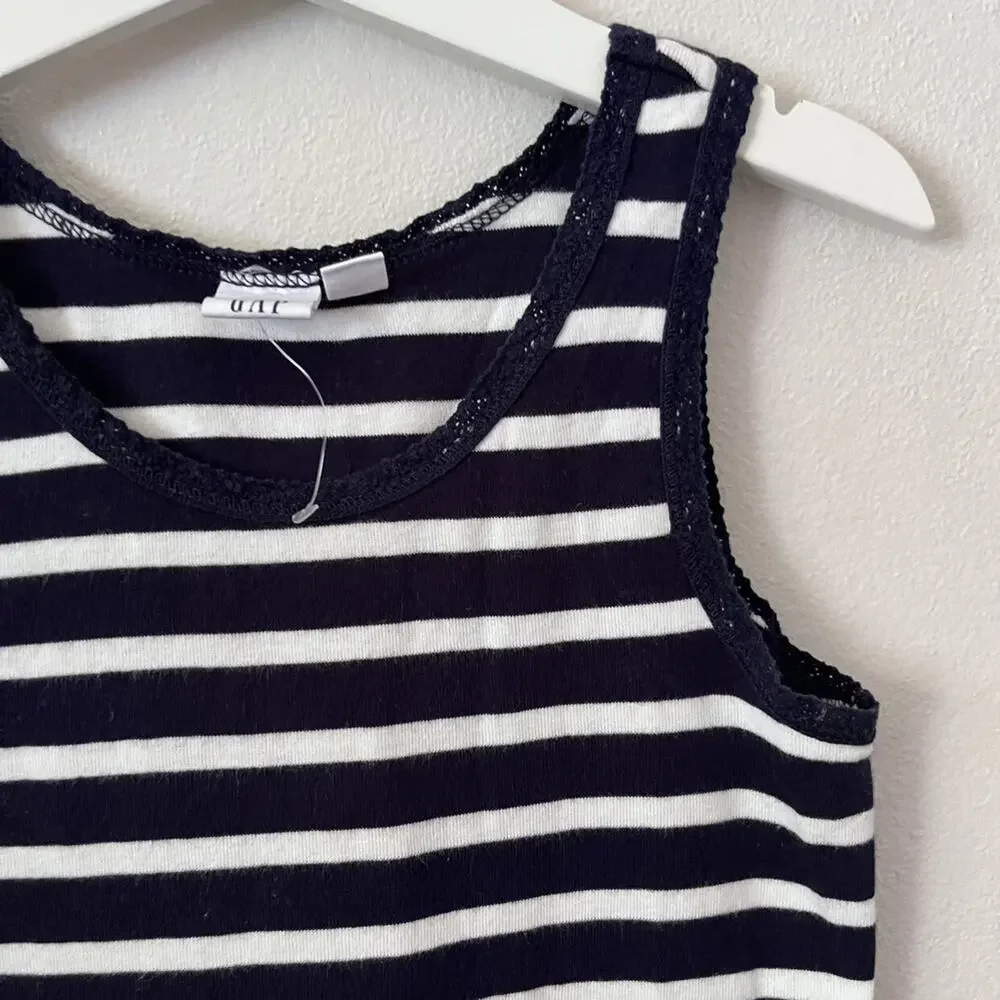 Gap Stripe Lace Edge Tank - Navy Blue White - 8 Medium
